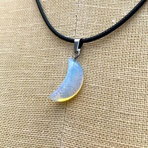 Handmade Opalite/Moonstone Moon Charm Amulet Necklace